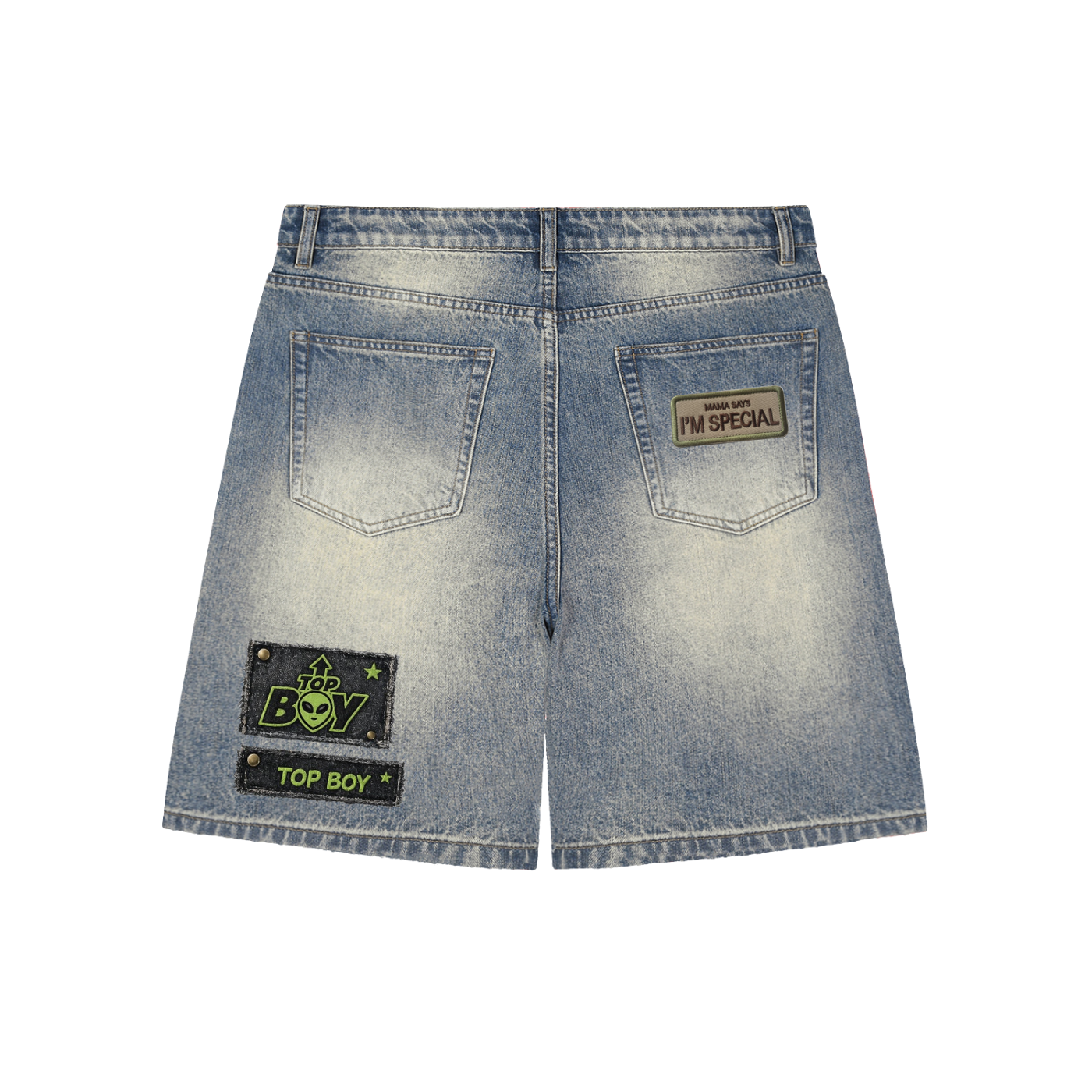 Top Boy Universe Faded Distressed Baggy Denim Shorts