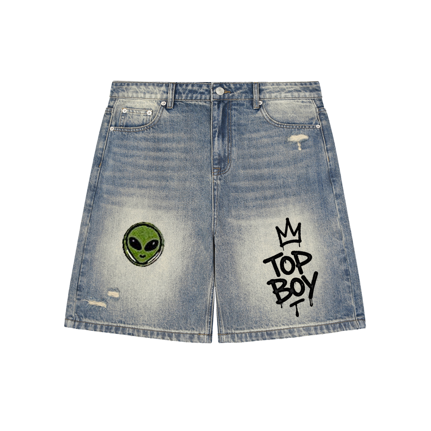 Top Boy Universe Faded Distressed Baggy Denim Shorts